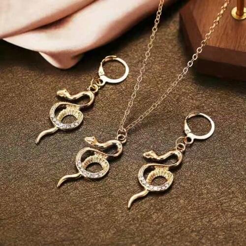 Trendy Jewelry Set 2 Piece Set Necklace Earrings Creative Diamond Snake Shape