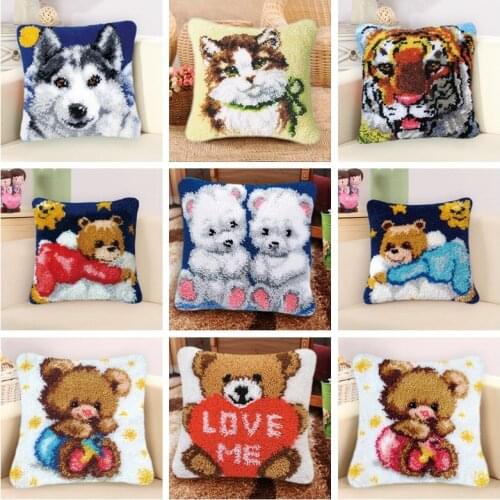 Animal Series Latch Hook Rug Kits Lovely Bear Bedroom Carpet Embroidery Pillow Latch Hook Foamiran for Needlework Knitting DIY