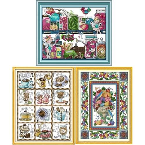 Coffee&wine handmade cross stitch kits 11CT14CT printed pattern crafts DMC fabric counted sewing needlework embroidery set decor
