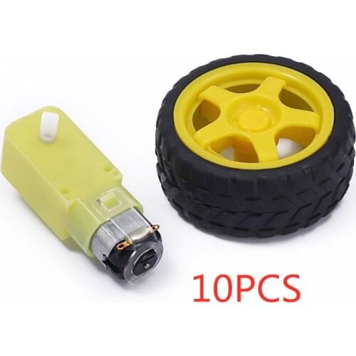 10 Set DIY Smart Car Robot Chassis Kit Plastic Tire Wheel Tyre With DC 3-6V Gear Motor 65* 28mm For Arduino Mayitr
