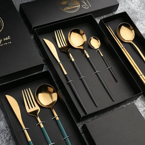 4/6sets Tablewellware Cutlery Set Cutlery Stainless Steel Tableware Set Box Gold Forks Knives Spoons Kitchen Dinnerware Set