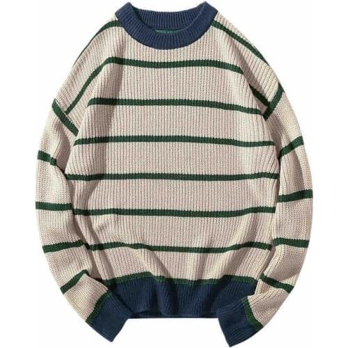 2021 autumn and winter latest authentic striped sweater mens Japanese round neck casual pullover sweater
