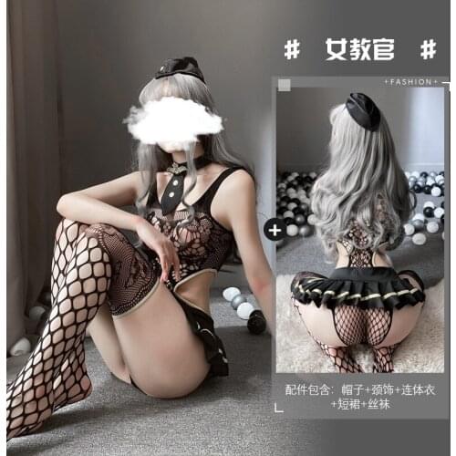 Autumn New Sexy Lingerie Perspective Lace One-piece Mesh Skirt Bow Female Instructor Uniform Temptation Cosplay Cute Girl Suit