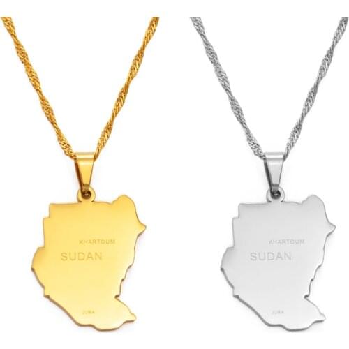 Anniyo Original Sudan Pendant Necklaces Gold Color Silver Color Sudan Map Jewelry Stainless Steel African Map #140621