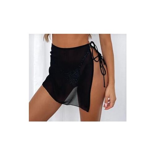 Sexy Women Bikini Cover Up Skirt Solid Color Perspective Lace Up Swimsuit Cover High Waist Summer Beach Cover Up Mini Skirt