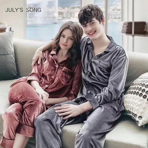JULYS SONG Woman Man Autumn Winter Pajamas Set Sleepwear Couple Pajamas Gold Velvet Top And Pants Pajamas Long Sleeve Homewear