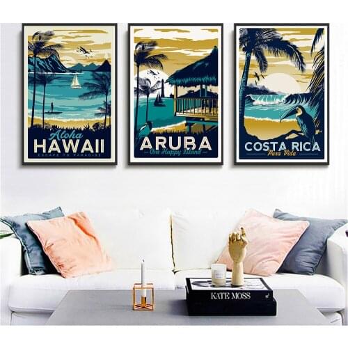 Retro Painting Aruba Seascape Hawaii Painting Canvas Prints Wall Art Craft Poster Nordic about Horse Decoration for Bar Cafe