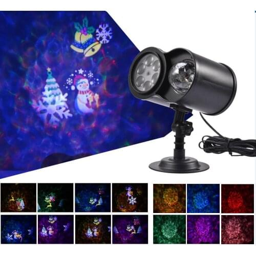 110-240V Christmas Snowman Elk Laser Projector RGBW Waterproof Remote Control Ocean Wave LED Projection Lamp for Indoor Outdoors