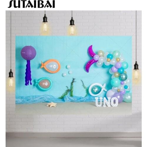 Mermaid Girl 1st Birthday Party Backdrop Cake Smash Sea Underwater World Fish Balloon Photography Background Photo Studio Decor