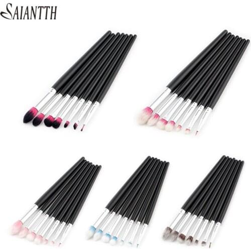 SAIANTTH 7pcs black wood eyes makeup brushes set kit eyeshadow eyebrow eyeliner brush eye professional cosmetic tool maquiagem