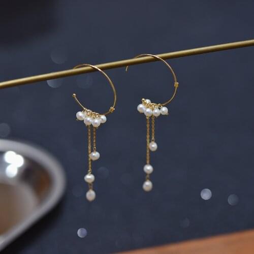 Lily Jewelry 2020 Real Pearl Hoop Earring Bohemian Jewelry925 Sterling Silver Tassels Drop Earring Pearl Jewelry for Women