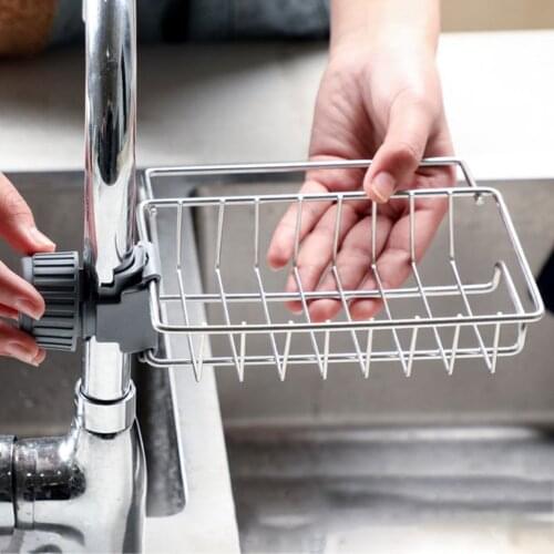 Kitchen Faucet Rack Iron Stainless Steel Drain Debris Storage Rack Creative Kitchen Finishing Adjustable Rack