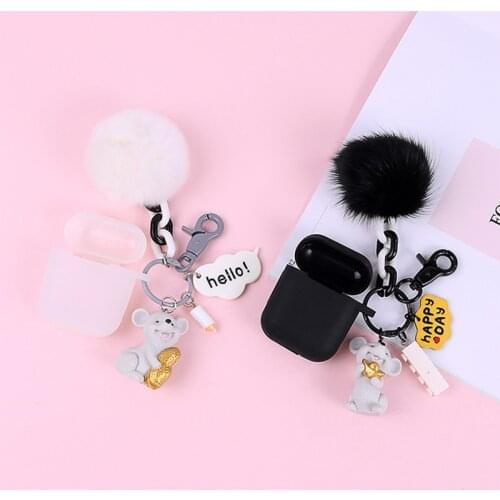 Unique Cute pvc Resin Lucky Mouse Keychain Lovely Fur Pompom Animal Rat Keyring Holder Women Bag Accessories Charm Jewelry