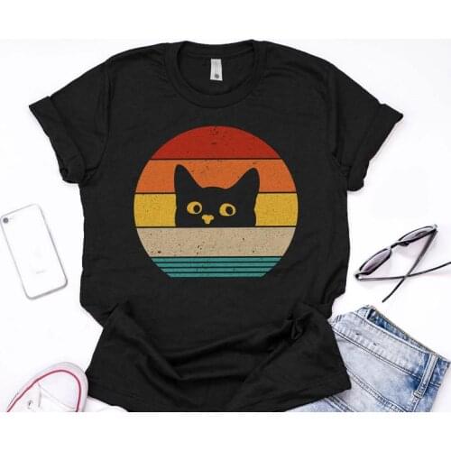Retro Black Cat Mama Shirt Mother Plus Size Letters Unisex T-shirts 90s Cotton O Neck Kawaii Shirt Short Sleeve Top Tees Girls
