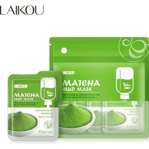 Laikou Matcha Green Mud Facial Mask Deep Cleansing Moisturizing Oil-Control Acne Treatment Refreshing Face Skin Care 5g * 12