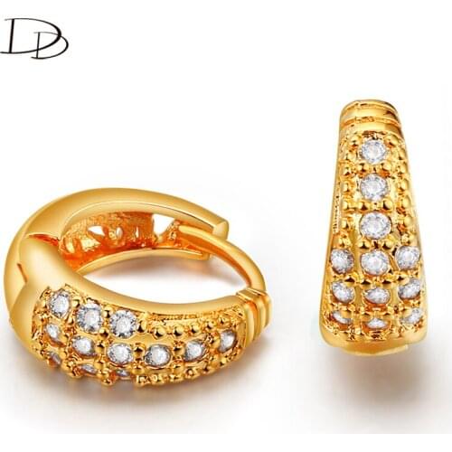 Charming hot sale gold color earrings for women shine aaa zircon jewelry trendy Hoop earrings engagement wedding jewelry DDe028