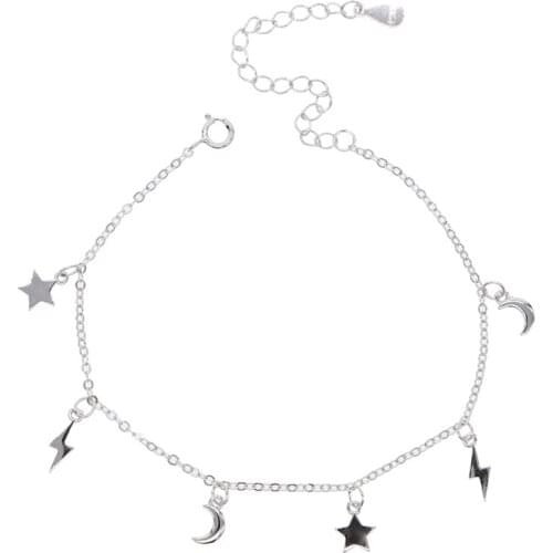 100% 925 sterling silver Moon Star Charms bracelet for Women Fashion Accessories Bracelets & Bangles free shipping