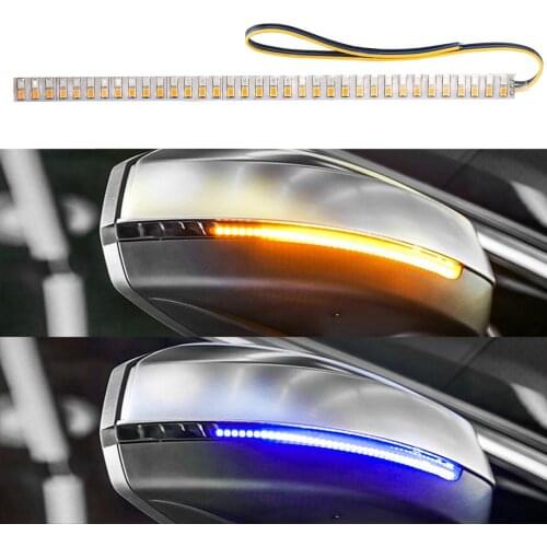 1pc Car Rearview Mirror Indicator Lamp Car Modified Streamer Strip LED Flowing Turn Signal Strip Light Amber Blue