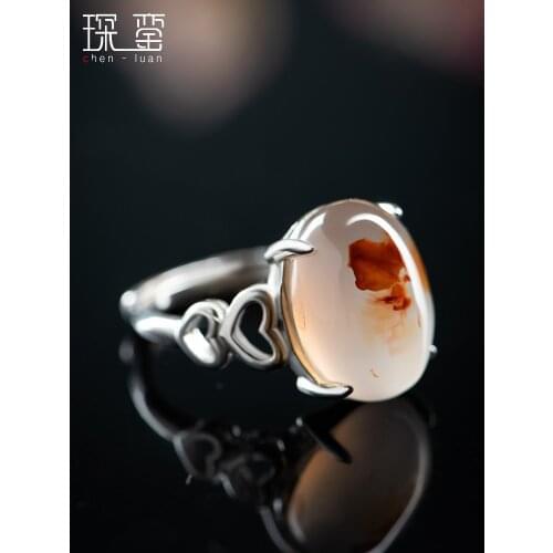 100% Natural ocean agate ring with 925 sterling silver rose gold resizable rings brand jade jewelry