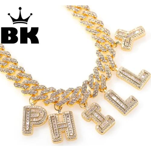 12mm Bagnette Rhinestone Miami Cuban Link Necklace Gold Silver Plated Luxury Ankle Micro Paved CZ Cuban Joining together Chain