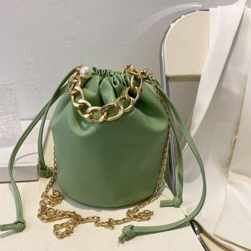 2021 Fashion Women Small Drawstring Bucket Bag Mini Chain Crossbody Female Soft Pu Leather Handbags and Purses Ladies Travel Bag