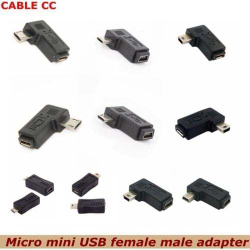 MP3 MP4 Mobile phone Micro USB male to female Mini 5pin female male 90 degree adapter charger connector converter adapter