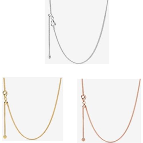 Curb Chain Necklace Chain Fits For Beads & Charms DIY Chain Fashion Female Necklace Sterling Silver Jewelry