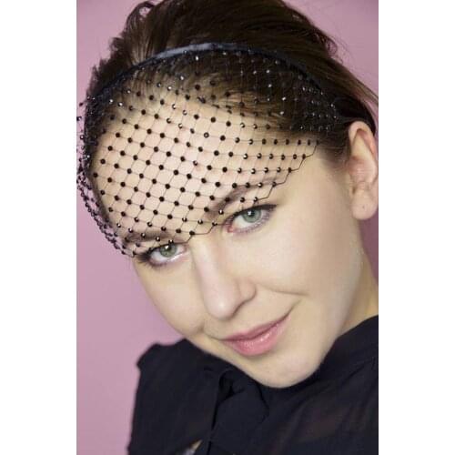 Fascinator Crystal Beaded Birdcage Black Headband Veils Hair Accessories Wedding for Bridal Face Net Mask Charming