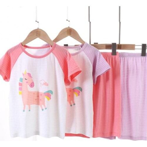 Childrens Cartoon Short Sleeve Suit Summer Baby T-shirt Shorts Cotton Home Clothes Kids Clothes Boy Cotton Tops Panties