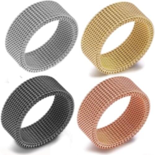 8mm Width Stainless Steel Ring Circle Mesh Black Gold Silver Rose Color Wedding Rings Men Woman Couple Jewelry 2021 New Fashion