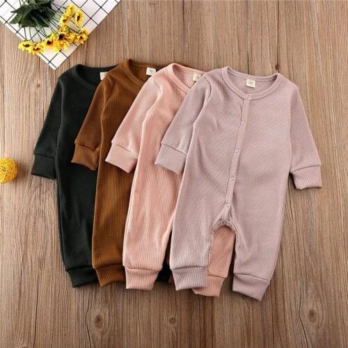 2020 Toddler Infant Baby Clothing Baby Boy Girls Cotton Single-breasted Romper Jumpsuit Long Sleeve Autumn Outfit Clothes