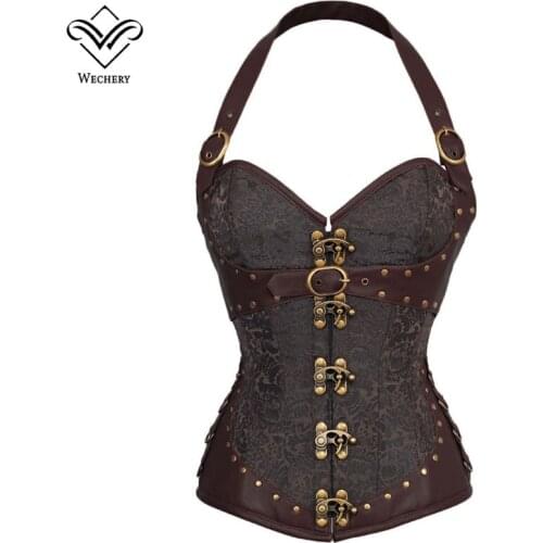 Brown Steampunk Corset Gothic Clothing Sexy PU leather Buckle Corsets And Bustiers Slimming Sheath Belly