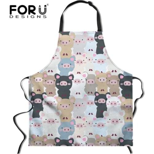 FORUDESIGNS Pink Pig Print Kitchen Aprons for Women Cute Kawaii Bibs Household Cleaning Pinafore Home Cooking Apron 75*67cm
