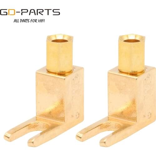 CMC 1005-UG 24K Gold Plated Brass Banana Connector To Y Fork Spade Adapter For Hifi Audio Vintage Speaker Amplifier 2PCS