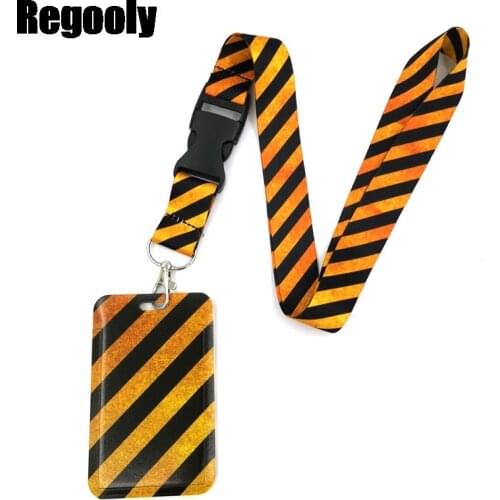 Warning lines Art Cartoon Anime Fashion Lanyards Bus ID Name Work Card Holder Accessories Decorations Kids Gifts