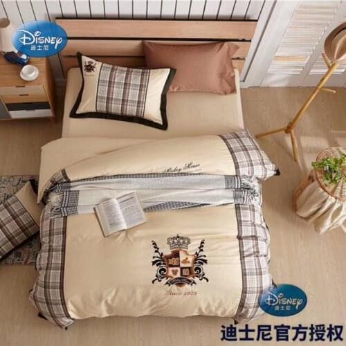 Home Textile Disney Champagne Plaid Bedding Set Minimal Duvet Quilt Cover Pillowcase Sheet Children Adult Bedroom Decoration