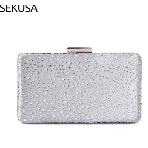New Design Rhinestones Women Evening Bags Satin Diamonds Chain Shoulder Handbags Party Wedding Day Clutch