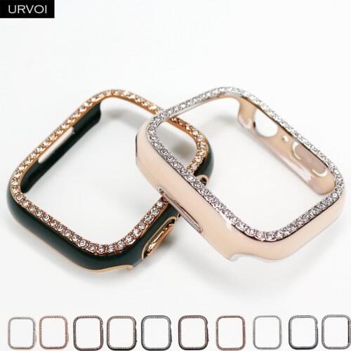 URVOI half plastic case for Apple Watch series 6 SE 5 4 3 2 shiny PC zircon frame Laser engraving cover bumper for iWatch