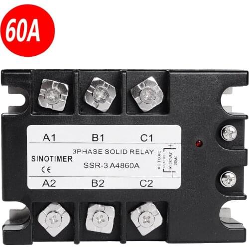 SSR Reley A4860A 3 Phase Solid State Relay 60A AC-AC 30-480V AC Load Output Module Switch Relay