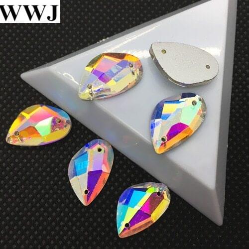Flatback tang-fish Shape Sew On Stones Crystal AB Color 2holes 9x14mm 12x19mm Sewing Glass Crystal