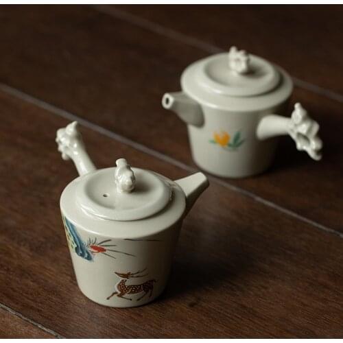 Retro grass grey teapot side handle pot ceramic tea set household kung fu tea set teapot tea infusers 160ml