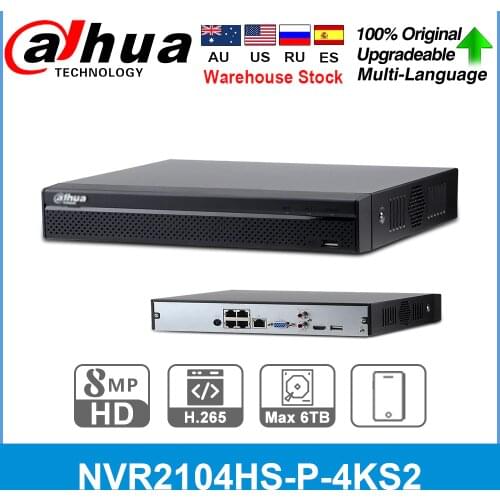 Dahua English Original NVR2104HS-P-4KS2 4 CH 4PoE Lite 4K H.265 Network Video Recorder NVR 8MP Record For IP Camera CCTV SYSTEM