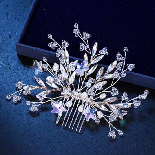 Handmade Rhinestone Faux Pearl Star Hair Combs Bridal or Princess Wedding Hair Accessories Bride Tiara BN