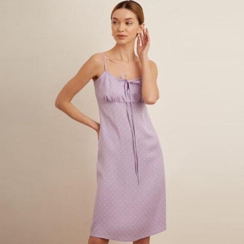 Vintage Dot Polka Lace Up Sleeveless Sling Dress High Waist Backless Homewear Sexy Camisole Knee Dress 2021 Fashion