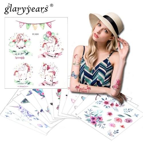 Glaryyears 1 Sheet Temporary Tattoo Sticker Colorful Fake Tatoo Flash Tatto Waterproof Small Body Art Men Women 14 Deigns