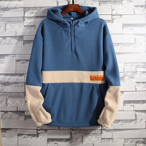 High Quality Plus Size 5XL Men Fashion Contrast Patchwork Polar Fleece Zipper Pullover Hoodies