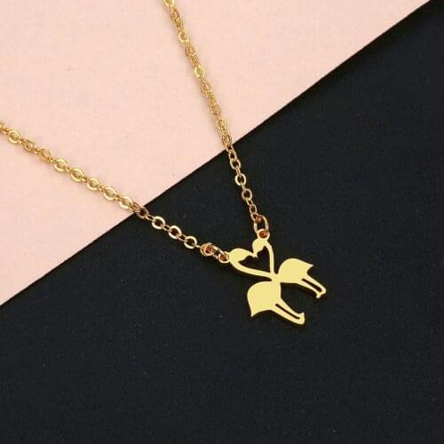 WANGAIYAO stainless steel romantic couple flamingo love pendant necklace clavicle chain animal necklace jewelry holiday gift