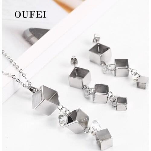 OUFEI Jewelry Set Crystal Geometric Necklace Earring Jewelry Set For Women Stainless Steel Pendant Women Fashion Accessories Set