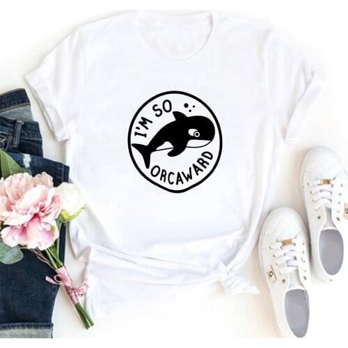 I'm So Orca Ward Tee Shirt Femme Cute Dolphin Print Graphics Fashion Camiseta Mujer Short Sleeves Black O-neck TShirts Woman