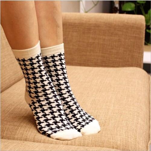 Woman Solid Houndstooth Cotton Socks Plaid Socks Striped Socks Girls Stripes Warm Winter Sock Ankle Socks Crew Socks 6 Pairs/lot